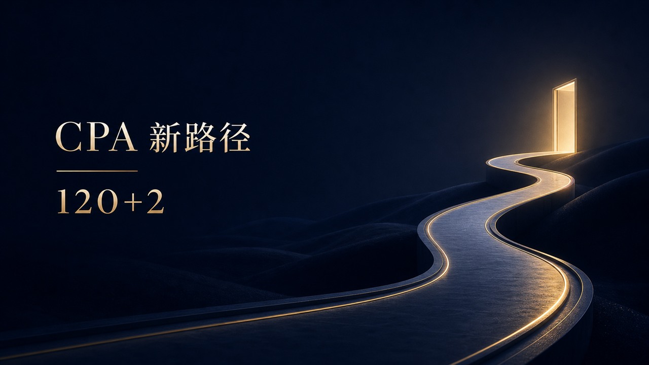 深蓝色 CPA 新路径封面，金色蜿蜒路径通向发光门，标注 CPA 新路径与 120+2